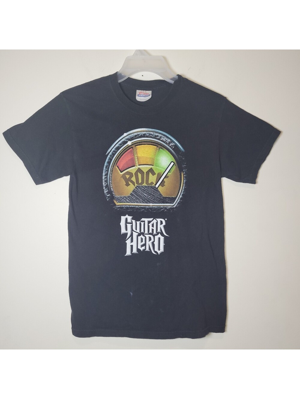 Guitar Hero "ROCK" Gauge T-Shirt Adult Small Black Hanes Heavyweight I Rock Tee